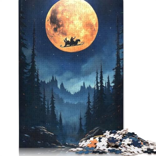 1000-teiliges Weihnachtsmann-Nachtflug-Weihnachtspuzzle für Erwachsene, Papierpuzzle für Erwachsene, Lernspiel, Herausforderungsspielzeug, 1000 Stück (38 x 26 cm) von GQmoney
