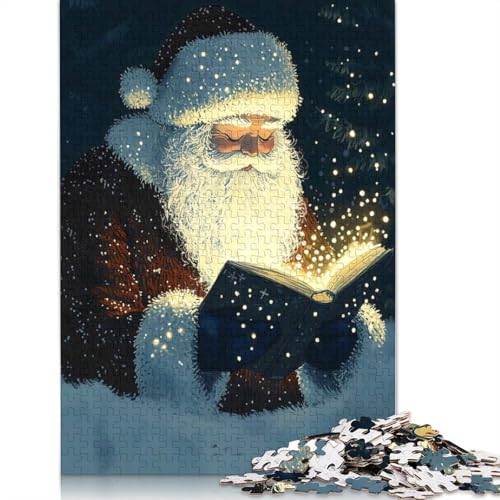 1000-teiliges Weihnachtspuzzle „Weihnachtsmann liest Zauberbuch“ für Erwachsene und Teenager, 1000 Teile (38 x 26 cm) von GQmoney
