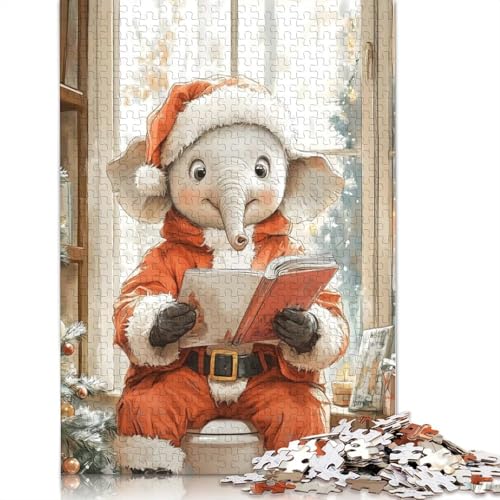 1000-teiliges Weihnachtspuzzle mit Elefanten-Lesemotiv für Erwachsene, Puzzle, Lernspiel, Herausforderungsspielzeug, 1000 Stück (38 x 26 cm) von GQmoney
