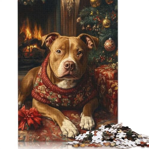 1000-teiliges Weihnachtspuzzle mit Hund im Weihnachtspullover und Pitbull, Papierpuzzle, nachhaltiges Puzzle für Erwachsene | Spiele (38 x 26 cm) von GQmoney