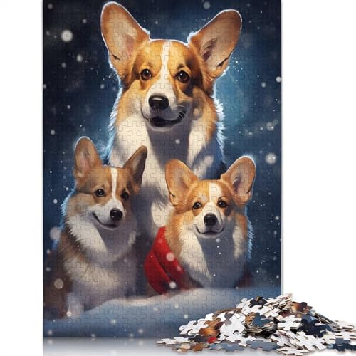 1000-teiliges Weihnachtspuzzle mit der Corgi-Familie für Erwachsene und Teenager. Papierpuzzles. Nachhaltiges Puzzle für Erwachsene | Spiele 1000 Teile (38 x 26 cm) von GQmoney