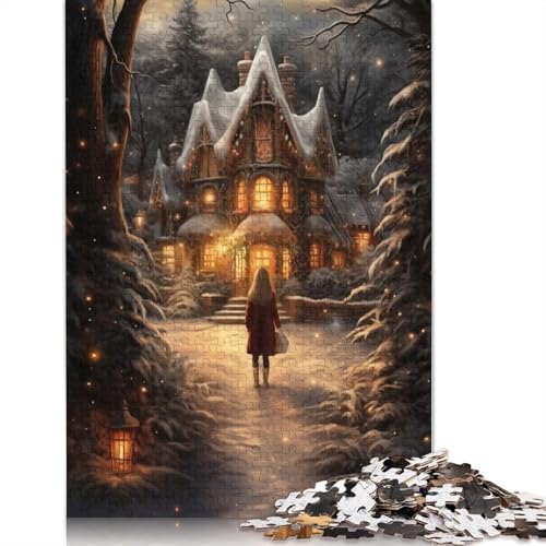 1000-teiliges Winterwunderland-Häuschen-Puzzle für Erwachsene, Puzzle, Lernspiel, Herausforderungsspielzeug, 1000 Stück (75 x 50 cm) von GQmoney
