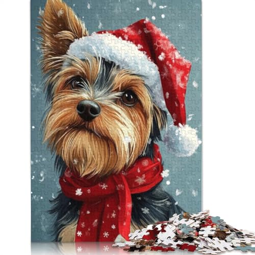 1000-teiliges Yorkie-Weihnachtsporträt mit Yorkshire Terrier in Weihnachtsmütze, Puzzle, Puzzle für Teenager ab 12 Jahren (38 x 26 cm) von GQmoney