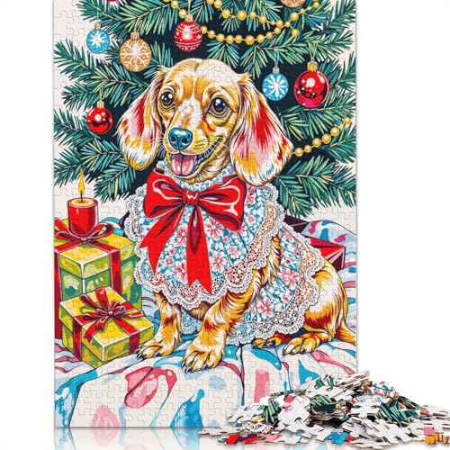 1000-teiliges festliches Dackel-Weihnachtsporträt-Puzzle für Erwachsene, Papierpuzzle für Erwachsene, Lernspiel, Herausforderungsspielzeug, 1000 Stück (38 x 26 cm) von GQmoney