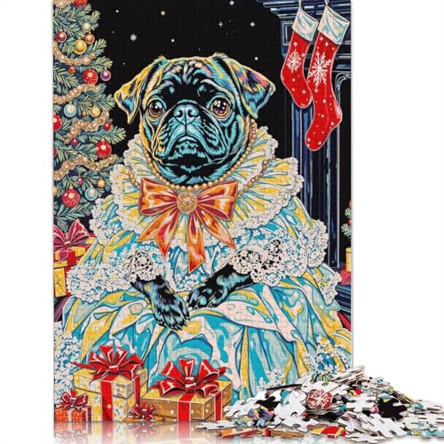 1000-teiliges festliches Mops-Porträt-Puzzle für Erwachsene, Papierpuzzles für Teenager, Geschenke, einzigartige Heimdekoration und Geschenke, 1000 Stück (75 x 50 cm) von GQmoney