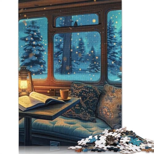 1000-teiliges gemütliches Winter-Zugkabinen-Puzzle für Erwachsene, Puzzle für Erwachsene und Jugendliche ab 12 Jahren, 1000 Teile (38 x 26 cm) < von GQmoney