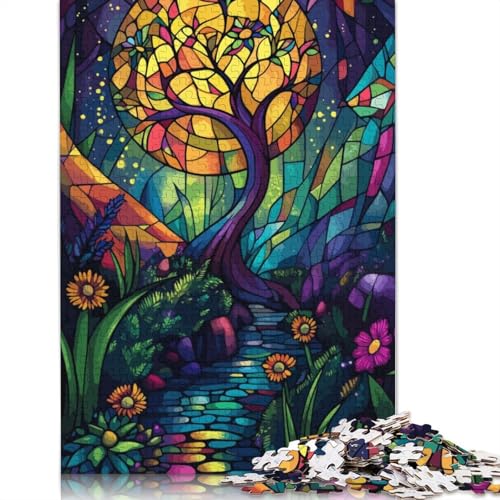 1500-teiliger Baum-Buntglaswald für Erwachsene, schwierige Holzpuzzles, Puzzles für Erwachsene, Lernspiel, Herausforderungsspielzeug, 1500 Stück (85 x 57 cm) von GQmoney