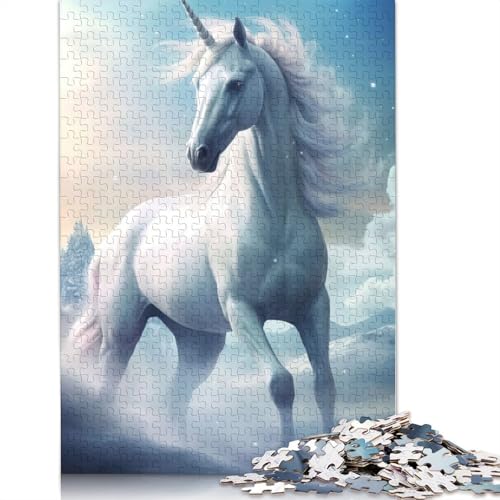 1500-teiliges Einhorn-Schnee-Puzzle für Erwachsene und Teenager. Holzpuzzle für Erwachsene, Lernspiel, Herausforderungsspielzeug, 1500 Teile (85 x 57 cm) von GQmoney