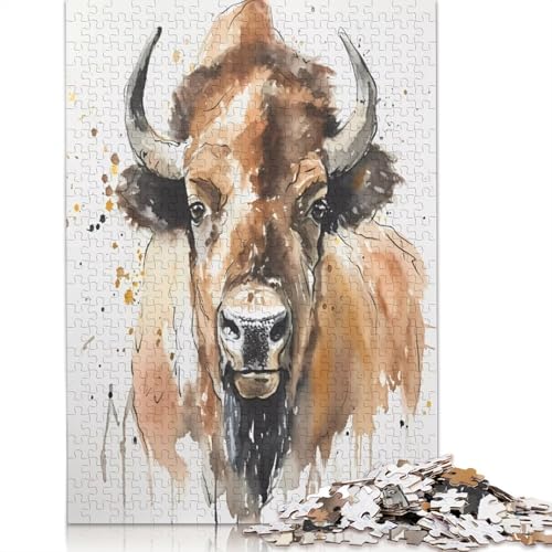 1500-teiliges Puzzle, Aquarell-Bison, kreative quadratische Puzzles für Erwachsene und Holzpuzzles, Lernspielzeug, 1500 Teile (85 x 57 cm) von GQmoney