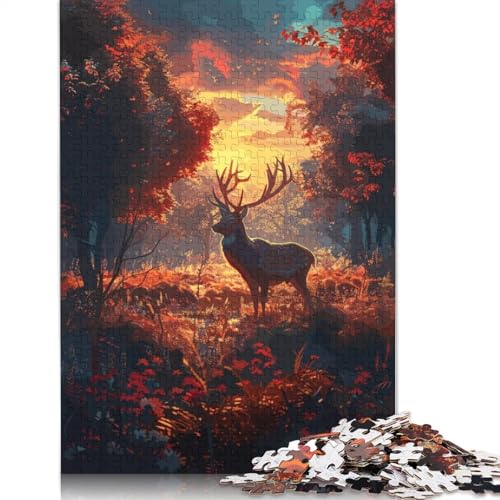 1500-teiliges Puzzle, Hirschwald, Sonnenuntergang, Puzzles für Holzpuzzles, Lernspiel für Erwachsene, 1500 Teile (85 x 57 cm) von GQmoney