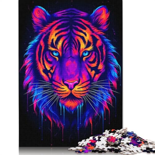 1500-teiliges Puzzle, Tiger, bunt, schwarz, BG, Puzzles für Erwachsene, Holzpuzzles, Lernspiel für Erwachsene, 1500 Stück (85 x 57 cm) von GQmoney