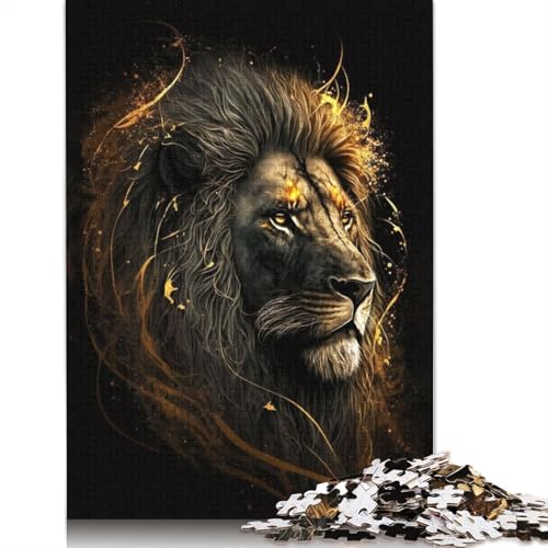 1500-teiliges Puzzle, schwarzer und Goldener Löwe, für Erwachsene, Holzpuzzle, Lernspielzeug, 1500 Teile (85 x 57 cm) von GQmoney