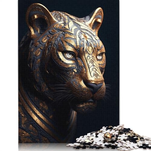 1500-teiliges Puzzle, schwarzer und Goldener Tiger, quadratisches Puzzle für Erwachsene, Holzpuzzle, Lernspielzeug, 1500 Teile (85 x 57 cm) von GQmoney