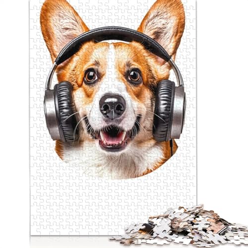 1500-teiliges Puzzle, walisische Corgi-Kopfhörer, quadratisches Puzzle für Erwachsene, Holzpuzzle, Lernspielzeug, 1500 Teile (85 x 57 cm) von GQmoney