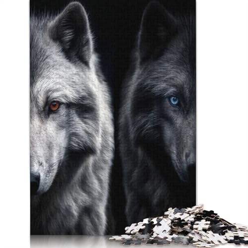1500-teiliges Puzzle, weißer Wolf und schwarzer Wolf, kreative quadratische Puzzles für Erwachsene und Holzpuzzles, Lernspielzeug, 1500 Teile (85 x 57 cm) von GQmoney