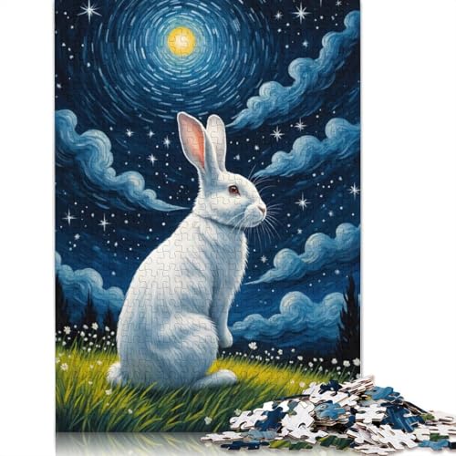 1500-teiliges Puzzle, weißes Kaninchen, Sternenhimmel, kreatives quadratisches Puzzle für Erwachsene und Holzpuzzle, anspruchsvolles Spiel, 1500 Teile (85 x 57 cm) von GQmoney