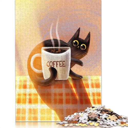 1500-teiliges Puzzle „Kaffee mit Katze“, quadratisches Puzzle für Erwachsene, Holzpuzzle, Lernspielzeug, 1500 Teile (85 x 57 cm) von GQmoney