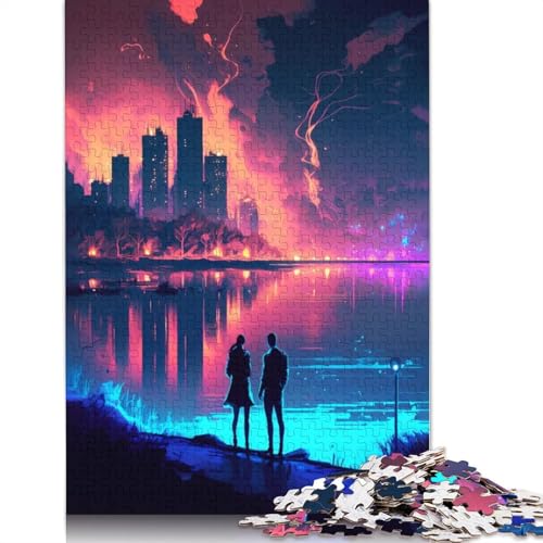 1500-teiliges Puzzle „Nightfall in The Neon City“ für Erwachsene Teenager, Holzpuzzles für Erwachsene, Heimdekoration, Puzzlespielzeug, 1500 Teile (85 x 57 cm) von GQmoney
