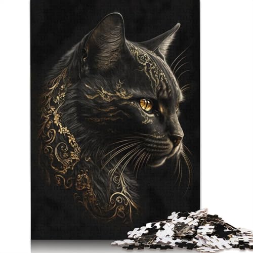1500-teiliges Puzzle „Schwarz-goldene Katze“, kreatives quadratisches Puzzle für Erwachsene und Holzpuzzle, anspruchsvolles Spiel, 1500 Teile (85 x 57 cm) von GQmoney