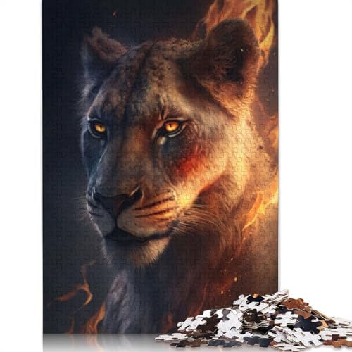 1500-teiliges Puzzle für Erwachsene, Feuerlöwin, quadratisches Puzzle für Erwachsene und Holzpuzzle, Lernspiel, Herausforderungsspielzeug, 1500 Teile (85 x 57 cm) von GQmoney