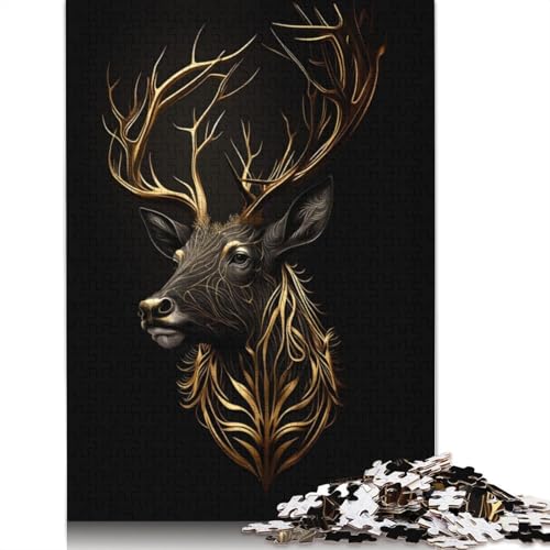 1500-teiliges Puzzle für Erwachsene, Hirsch, Schwarzgold, quadratisches Puzzle für Erwachsene und Holzpuzzle, Lernspiel, Herausforderungsspielzeug, 1500 Teile (85 x 57 cm) von GQmoney