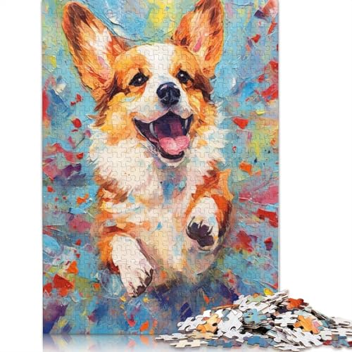 1500-teiliges Puzzle für Erwachsene, Paletten-Corgi-Hundemalerei, quadratisches Holzpuzzle für Erwachsene, Lernspiel, Herausforderungsspielzeug, 1500 Stück (85 x 57 cm) von GQmoney