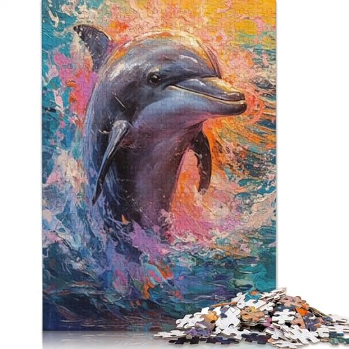 1500-teiliges Puzzle für Erwachsene, Paletten-Delfin-Malerei, quadratische Puzzles für Erwachsene, Holzpuzzle, Spielzeug, Wanddekoration, 1500 Stück (85 x 57 cm) von GQmoney