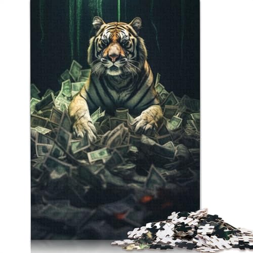 1500-teiliges Puzzle für Erwachsene, reiches, wohlhabendes Tiger-Geld-Puzzle, quadratisches Holzpuzzle für Erwachsene, Lernspiel, Herausforderungsspielzeug, 1500 Teile (85 x 57 cm) von GQmoney