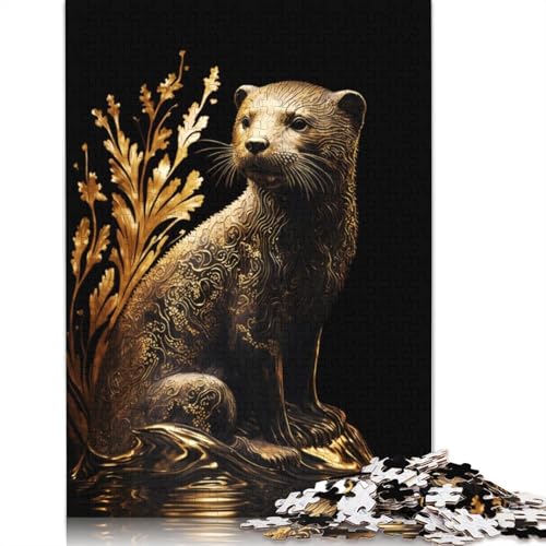 1500-teiliges Puzzle für Erwachsene, schwarz-Goldener Otter, quadratisches Puzzle für Erwachsene, Holzpuzzle, praktisches Spiel, 1500 Teile (85 x 57 cm) von GQmoney