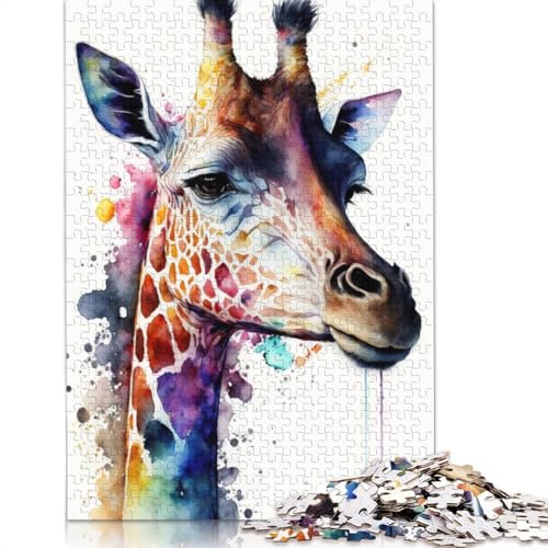 1500-teiliges Puzzlespiel, Giraffen-Aquarell-Puzzle für Erwachsene, Holzpuzzle, Lernspiel, Herausforderungsspielzeug, 1500 Stück (85 x 57 cm) von GQmoney