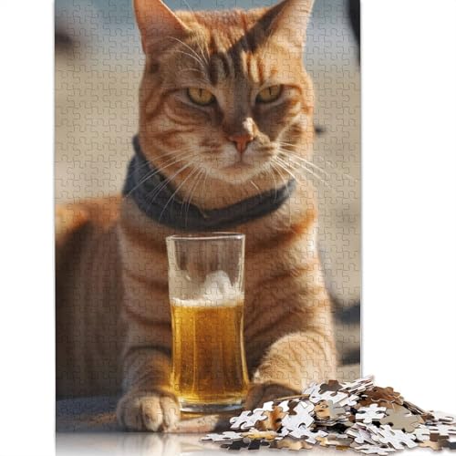 1500-teiliges Puzzlespiel, lustiges Katzen- und Bierpuzzle für Erwachsene, Holzpuzzle, Lernspiel, Herausforderungsspielzeug, 1500 Stück (85 x 57 cm) von GQmoney