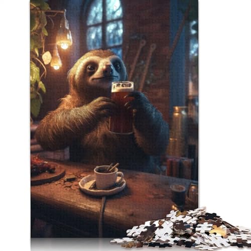 1500-teiliges Puzzlespiel „Faultier trinkt Bierkneipe“, Puzzle für Erwachsene, Holzpuzzle, Lernspiel, Herausforderungsspielzeug, 1500 Stück (85 x 57 cm) von GQmoney