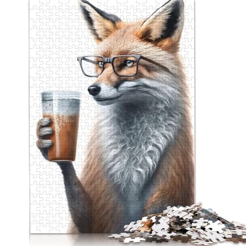1500-teiliges Puzzlespiel „Fuchs trinkt Espresso“, Puzzle für Erwachsene, Holzpuzzle, Lernspiel, Herausforderungsspielzeug, 1500 Stück (85 x 57 cm) von GQmoney