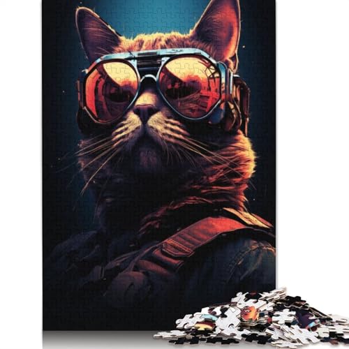 1500-teiliges Puzzlespiel Cyberpunk-Katzen-Sonnenbrillen-Puzzle für Erwachsene, Holzpuzzle, Lernspiel, Herausforderungsspielzeug, 1500 Stück (85 x 57 cm) von GQmoney