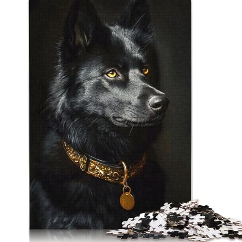 1500-teiliges schwarzes und goldenes Husky-Kreativ-Quadrat-Puzzle für Erwachsene und Holzpuzzles zum Stressabbau und einzigartige Geschenke, 1500 Teile (85 x 57 cm) von GQmoney