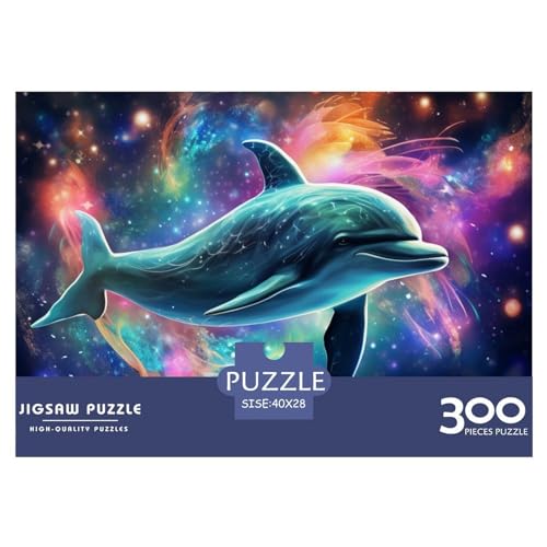 300-teiliges Holzpuzzle, Sternennacht-Delphin-Puzzle, kreatives rechteckiges Puzzle, Geschenk für Familienspiel, Freunde, 300 Stück (40 x 28 cm) von GQmoney