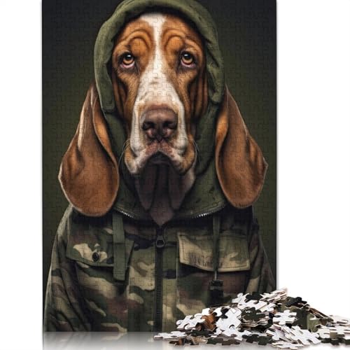 500 Teile Puzzle Basset Hound Camo Jacke Quadratische Puzzles für Erwachsene & Holzpuzzles Heimdekoration Puzzle 500 Stück (52 x 38 cm) von GQmoney