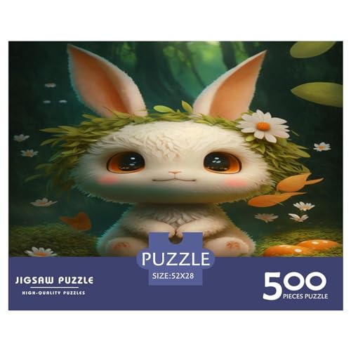 500 Teile Puzzle für Erwachsene, süßes Kaninchen-Puzzle, kreatives rechteckiges Holzpuzzle, Geschenk für Freunde, Familie, 500 Teile (52 x 38 cm) von GQmoney