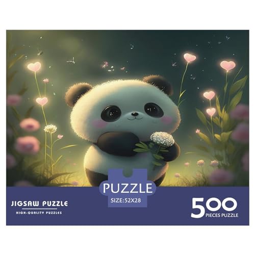 500 Teile Puzzle für Erwachsene, süßes Panda-Puzzle, kreatives rechteckiges Holzpuzzle, Geschenk für Freunde, Familie, 500 Teile (52 x 38 cm) von GQmoney