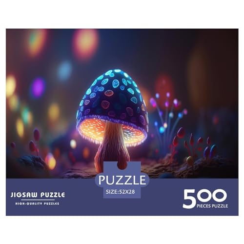 500-teiliges Puzzle für Erwachsene, leuchtende Pilze, 500 Teile, Holzbrett-Puzzle – Entspannungs-Puzzlespiele – Denksport-Puzzle, 500 Teile (52 x 38 cm) von GQmoney