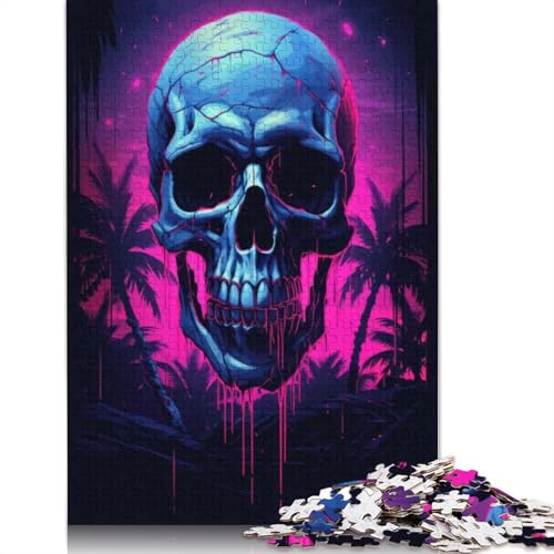 520-teiliger Synthwave-Totenkopf für Erwachsene, schwierige Holzpuzzles für Teenager, Geschenke, Heimdekoration, Puzzlespielzeug, 520 Stück (52 x 38 cm) von GQmoney