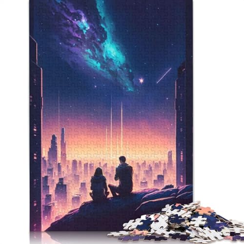 520-teiliges Anime-Stadt-Sonnenuntergang-Puzzle für Erwachsene und Teenager. Holzpuzzles für Erwachsene, Lernspiel, Herausforderungsspielzeug, 520 Stück (52 x 38 cm) von GQmoney