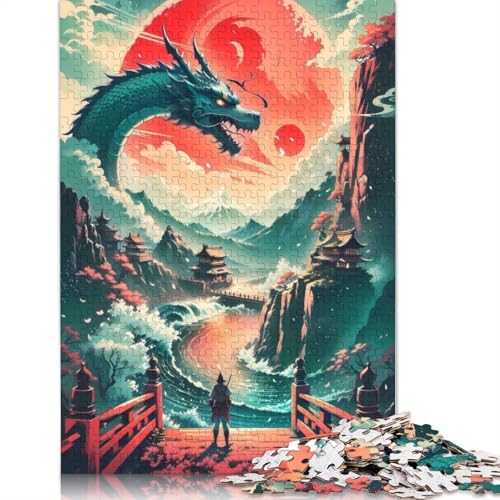 520-teiliges Drachen-Sonnenuntergangs-Puzzle für Erwachsene, Holzpuzzle für Erwachsene und Jugendliche ab 12 Jahren, 520 Teile (52 x 38 cm) von GQmoney