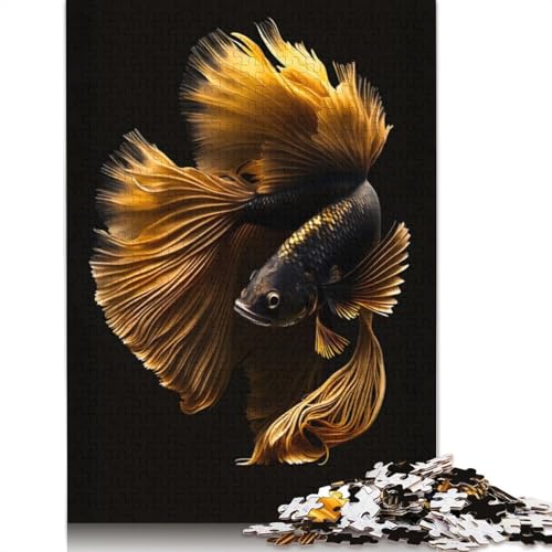 520-teiliges Puzzle, Fisch, Gold und Schwarz, kreatives quadratisches Holzpuzzle für Erwachsene, Lernspiel, Herausforderungsspielzeug, 520 Teile (52 x 38 cm) von GQmoney