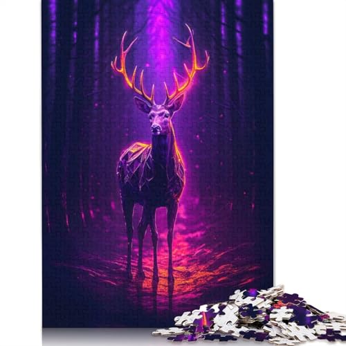 520-teiliges Puzzle, Hirsch, Magenta, Neon, quadratisches Puzzle für Erwachsene, Holzpuzzle, Lernspielzeug, 520 Teile (52 x 38 cm) von GQmoney