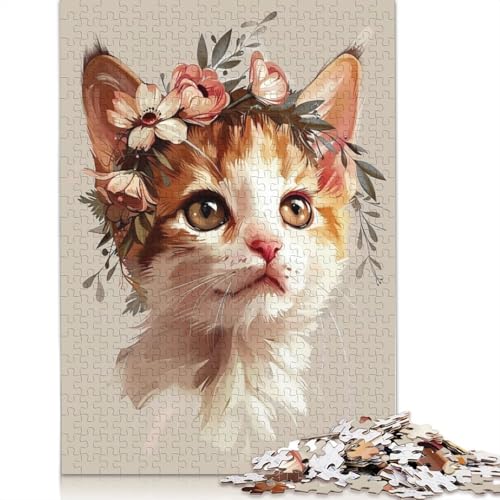 520-teiliges Puzzle, Katzen- und Blumen-Puzzle für Erwachsene, Teenager und Holzpuzzles, Familienspiele, 520 Teile (52 x 38 cm) von GQmoney