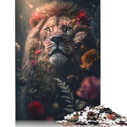 520-teiliges Puzzle, Löwe, umgeben von Blumen, kreative quadratische Puzzles für Erwachsene und Holzpuzzles, Spielzeug, intellektuelles Spiel, 520 Teile (52 x 38 cm) von GQmoney