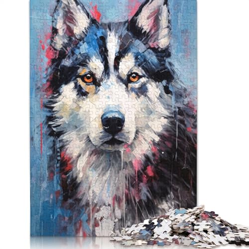 520-teiliges Puzzle, Palette, Husky-Hund, Malerei, für Erwachsene, Holzpuzzle, Lernspielzeug, 520 Teile (52 x 38 cm) von GQmoney