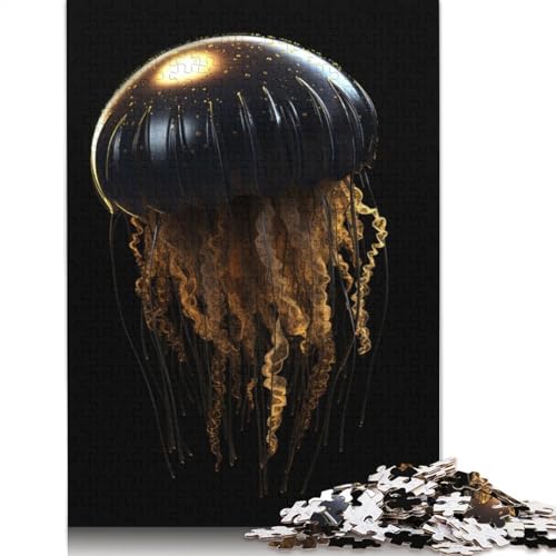 520-teiliges Puzzle, Schwarze und goldene Quallen, quadratisches Puzzle für Erwachsene und Holzpuzzle, Lernspielzeug, Familienspiele, 520 Teile (52 x 38 cm) von GQmoney