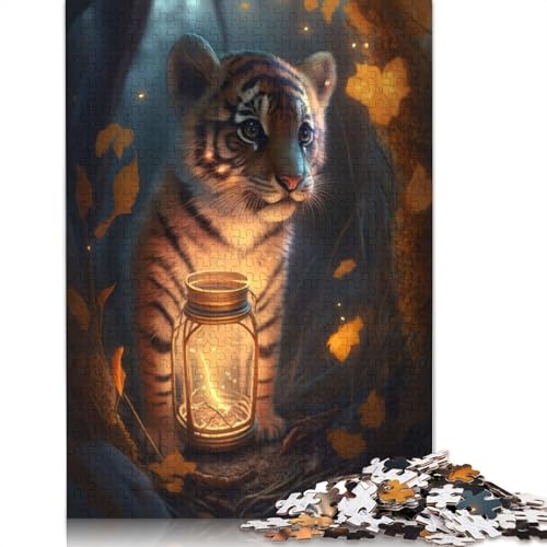 520-teiliges Puzzle, Tigerjunges, leuchtendes Quadrat-Puzzle für Erwachsene, Holzpuzzle, Lernspielzeug, 520 Teile (52 x 38 cm) von GQmoney